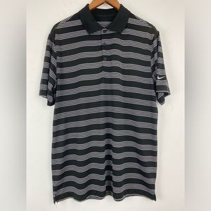 Nike Golf Sz Large Men’s Black White Striped Tour Performance Dri-Fit Polo Shirt